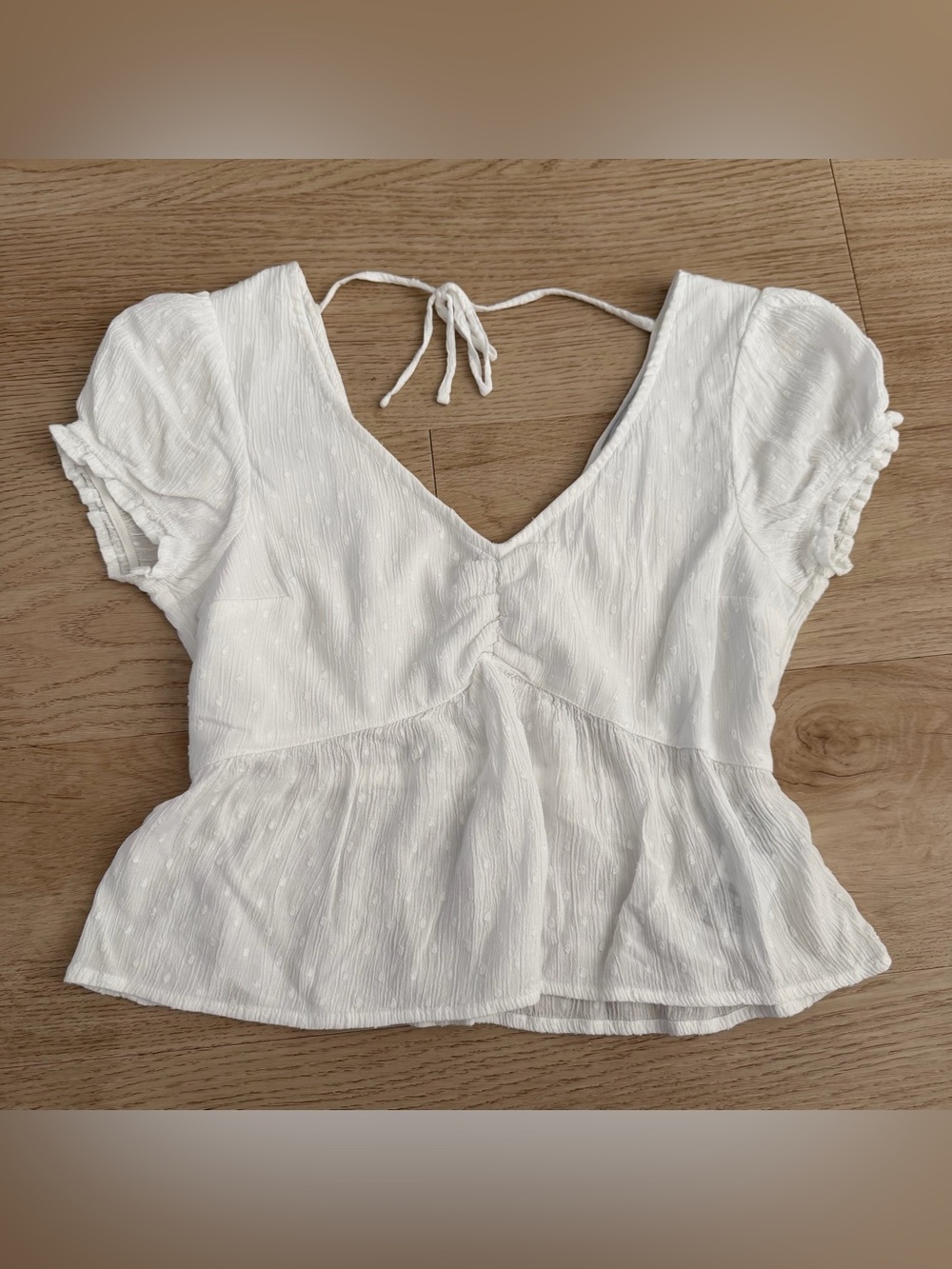 Hollister White Textured Peplum V-Neck Top
